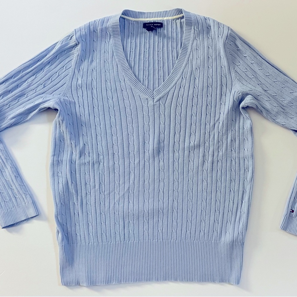 TOMMY HILFIGER 100% Pima Cotton Knit Sweater, periwinkle Size XL (TG/XG)